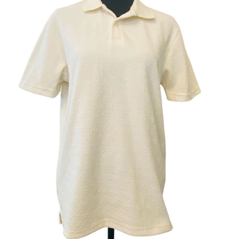 NWT Icono Regular Fit Textured Knit Short Sleeve Polo Shirt Off White Small